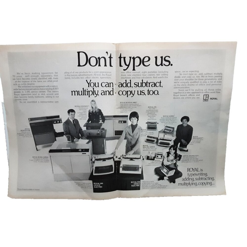 1973 Royal Typewriter Copier Machine 2 Page Original Print Ad Vintage